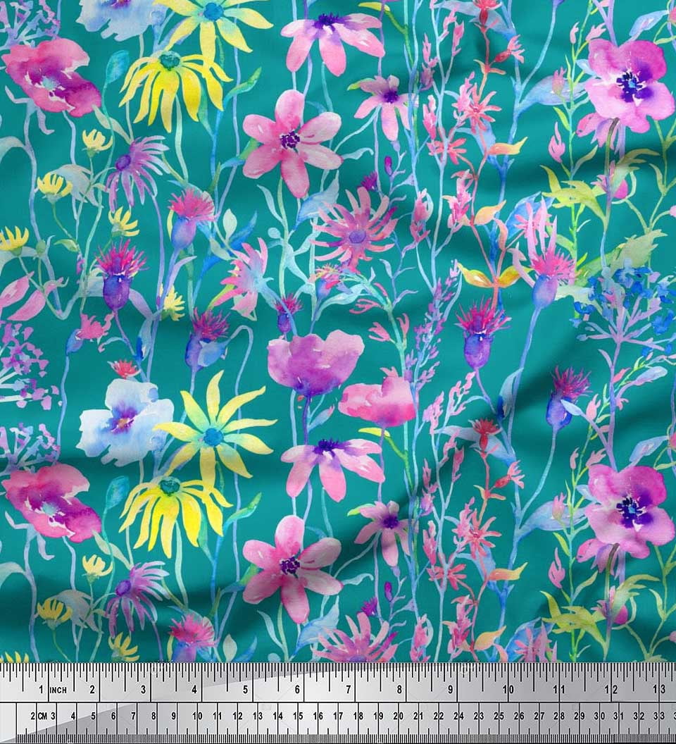 Soimoi Rayon Fabric Flower Watercolor Fabric Prints by Yard 42 Inch Wide