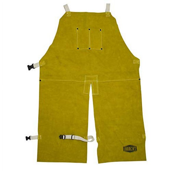 West Chester IRONCAT 7011 Leather Split Leg Bib Apron – 24in. x 36 in. Welding Chaps with Anodized Snaps and Rivets, Kevlar Sewn, Split Cowhide Leather. Welding Protection Apparel