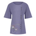 thumbnail image 4 of CHOK Mchoice Chemises pour Femmes 2024 à Manches Courtes Décontractées Hauts Grande Taille Col Rond Imprimé Ample Blouse en Coton et Lin à Boutons, 4 of 5