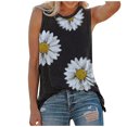 thumbnail image 1 of Qertyioot Hauts pour Femmes Hauts d'Été Col Rond Imprimé Marguerite Débardeur Sans Manches T-Shirts Blouse Graphique, 1 of 9