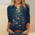 thumbnail image 2 of Lcziwo 3/4 Sleeve Womens T Shirts Round Neck Christmas Holiday Tops Christmas Tree Print Loose Blouses 2025 Fal Fashion Casual Tees Blue,M, 2 of 5