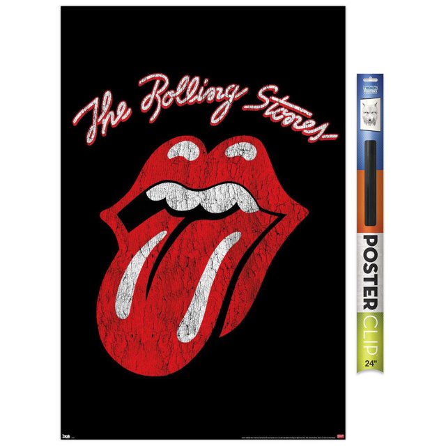 Rolling Stones - Affiche Murale à Logo Classique, 22,375 Po x 34 Po, Mettant en Vedette les Emblématiques Lèvres et Langue Rouges avec une texture Fissurée sur Fond Noir et « the Rolling Stones » Inscrits au-Dessus en Rouge et Blanc, Imprimée sur Papier Lustré pour des Oeuvres Murales Audacieuses, Convient aux Chambres, Bureaux Ou Dortoirs.