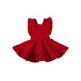 thumbnail image 1 of Kmbangi Girls Solid Color Suspender Skirt Sleeveless Square Collar Large Hem High Waist Dress with Ruffles, 1 of 7