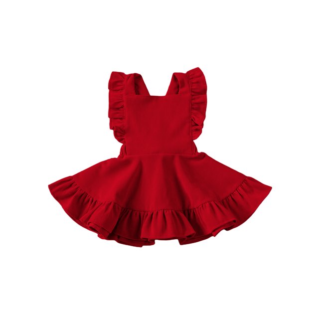 Kmbangi Girls Solid Color Suspender Skirt Sleeveless Square Collar Large Hem High Waist Dress with Ruffles