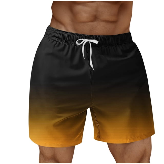 RKSTN Mens Swim Trunks Gradient Print Novel Extra Plus Size Elastic Waistband Drawstring Comfortable Summer Beach Breathable Vacation Shorts with Pockets