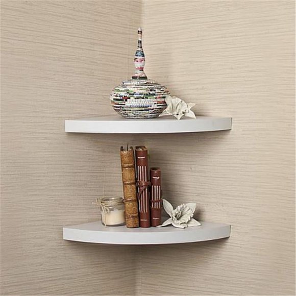 Danya B. XF11115-2W Veneer Corner Radial Shelves - White, Set 2