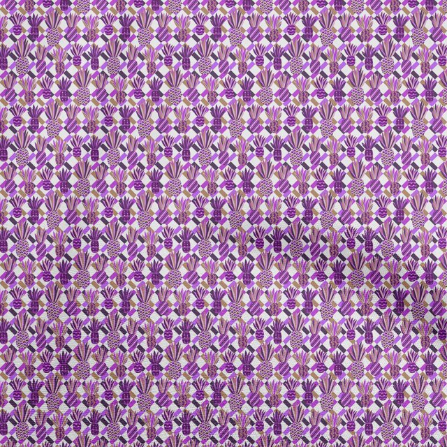 oneOone Coton Cambric Violet Tissu Fruits Ananas Tissu pour Robe Tissu Imprimé Tissu au Mètre 42 Pouces de Large