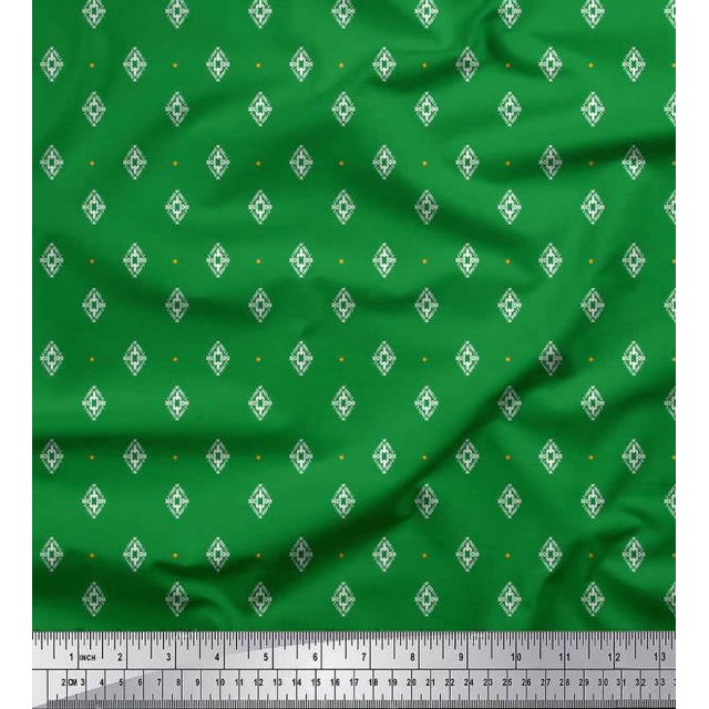 Soimoi Moss Georgette Fabric Dot & Geometric Ethnic Print Sewing Fabric Yard 42 Inch Wide