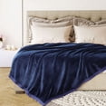 thumbnail image 2 of PiccoCasa Flannel Fleece Blanket Soft Warm Wide Hemmed Navy Blue Full, 2 of 10