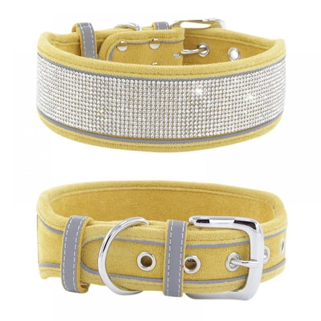 Dog Collar for Large Dogs Rhinestones Dog Collar Bling Girl Dog Collars for Medium Dogs Adjustable Suede Reflective Wide Dog Collars