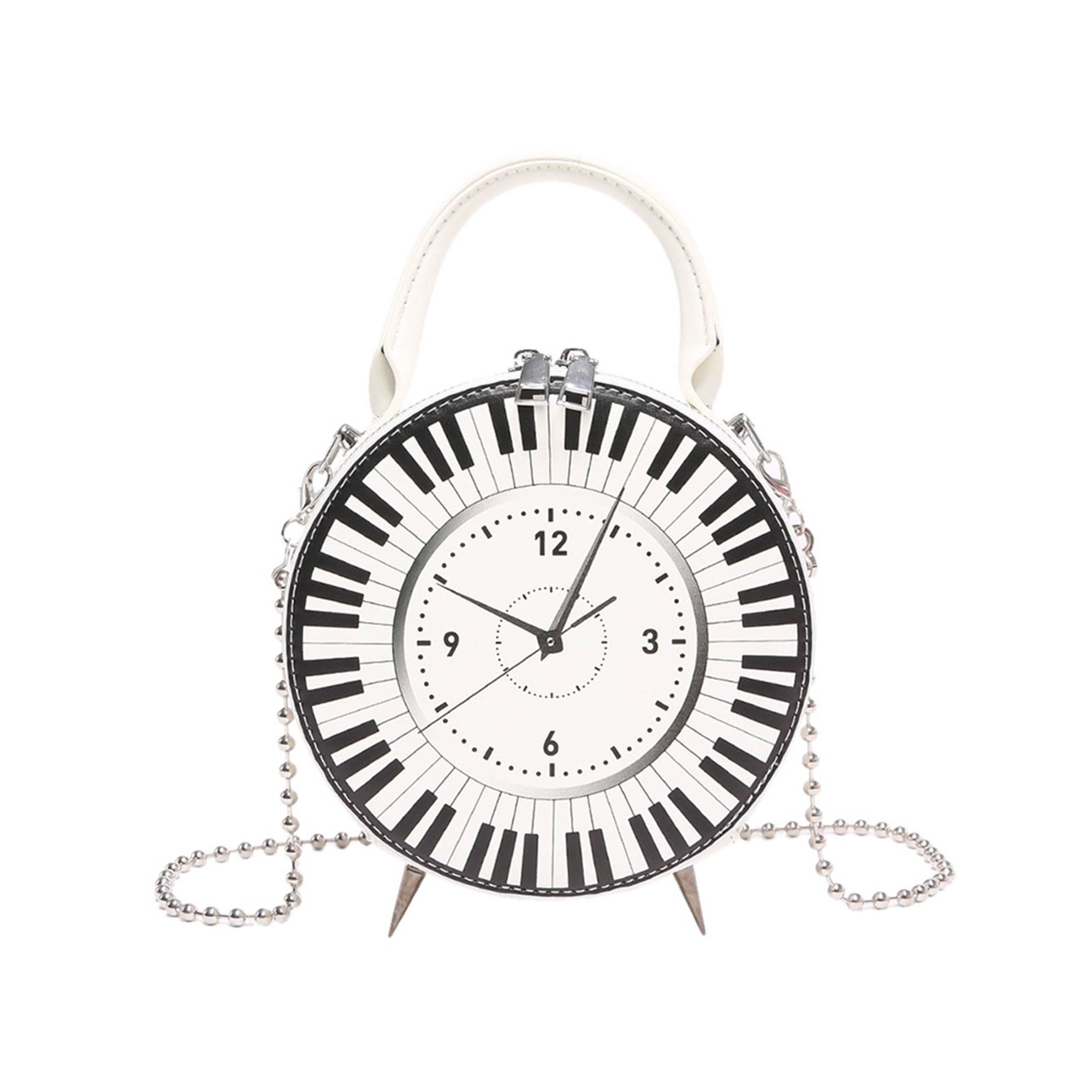 FOCUSNORM Women Fashion Crossbody Purses Clock Shaped Shoulder Bags Leather Handbag Clutch Purses