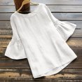 thumbnail image 3 of Hauts d'Été Grande Taille pour Femmes Mode Couleur Unie Col Rond Manches Courtes T-Shirt Assorti Col en V Femmes en Solde, 3 of 9