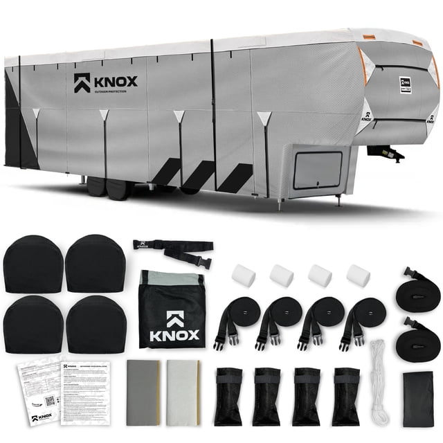 KNOX Housse de Cinquième Roue de 2e Gén., Tissu APEX Anti-Déchirure, Convient aux Roulottes, aux VR Ou aux Autocaravanes - la Housse pour Caravane Comprend des Housses de Roues, une Housse d'Échelle et des Housses de Gouttières - Taille 20-23 Pi