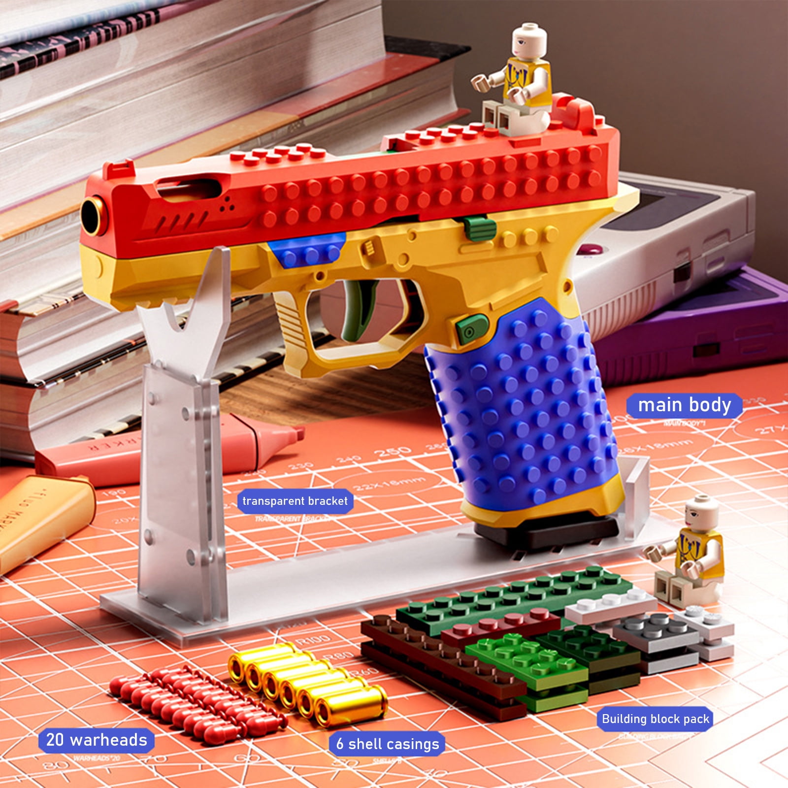Military DIY Building Block Handle Set Building Block Toy Gun, Funny DIY, Block Blaster with Display Stand, Full of Creativity for Team Activities
