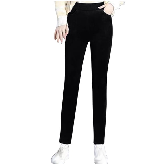 Timegard Womens Pants Winter Casual Fleece Warm High Waist Pants Solid Color Vintage Comfy Trousers