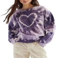 thumbnail image 1 of Chandail à Col Rond Imprimé Cœur Teinture sur Nœuds Manches Longues Printemps pour Femmes, 1 of 6