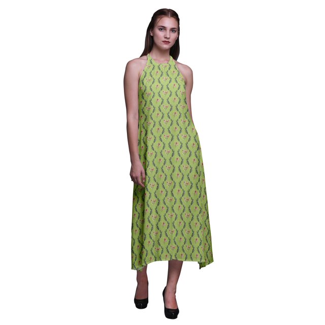 Bimba Robe de Plage d'Été pour Femmes à Imprimé Damassé, Dos Nu, Col Licou - Petit