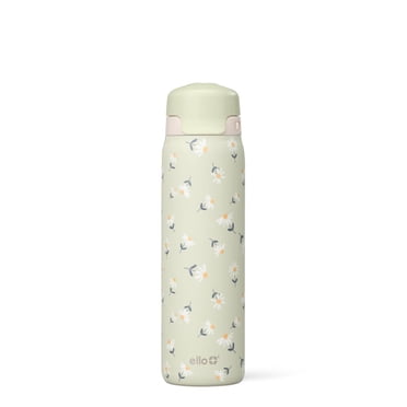Ello Flip & Fill 22oz Stainless Steel Water Bottle - Green Daisies
