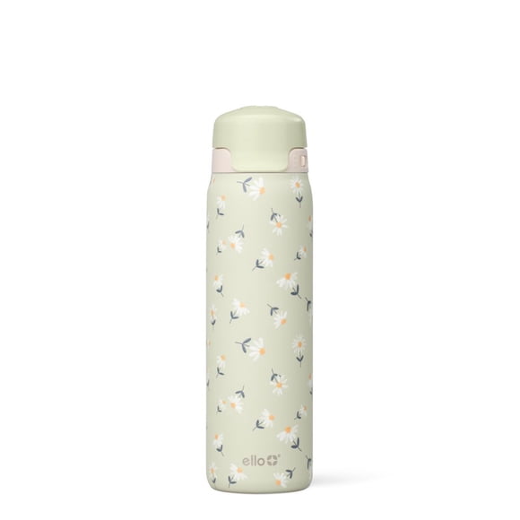 Ello Flip & Fill 22oz Stainless Steel Water Bottle - Green Daisies