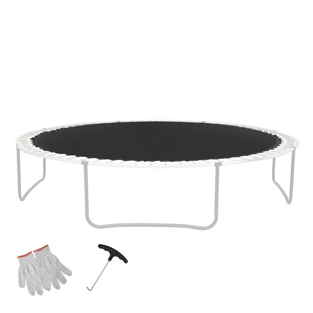 KFFKFF trampoline surface de Saut pour Conçue pour des Cadres Circulaires de 14 Pieds. le Tapis Est Fabriqué en Matériau PP durable et Résistant aux UV avec une construction Tissée Serrée pour une Élasticité Accrue et une Résistance à l'Usure. Il Comprend 72 Anneaux en V Galvanisés Compatibles avec des Ressorts de 5,5 Pouces. l'Ensemble Comprend un Outil à Ressort, des Gants et un Manuel d'Instructions pour une installation Facile. le Cadre et les Ressorts Ne Sont Pas Inclus.