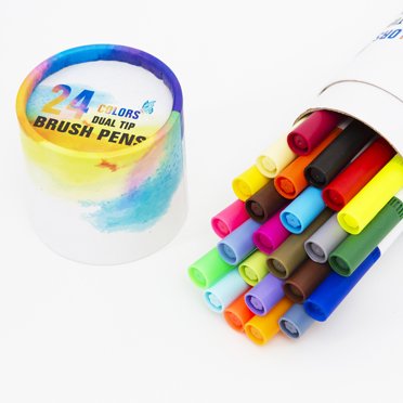 Amdohai 24 Colors Dual Tip Brush Pens Flexible Brush & 0.4mm Fineliner Tip Watercolor Art Markers