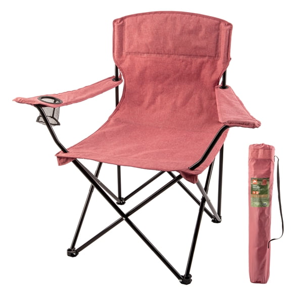 Ozark Trail Oversize Folding Chair,Weight Capacity 250lbs, Sturdy Steel Frame, Vintage Polyester, Red Colour, Mesh Cup Holder, Carry Bag Included.