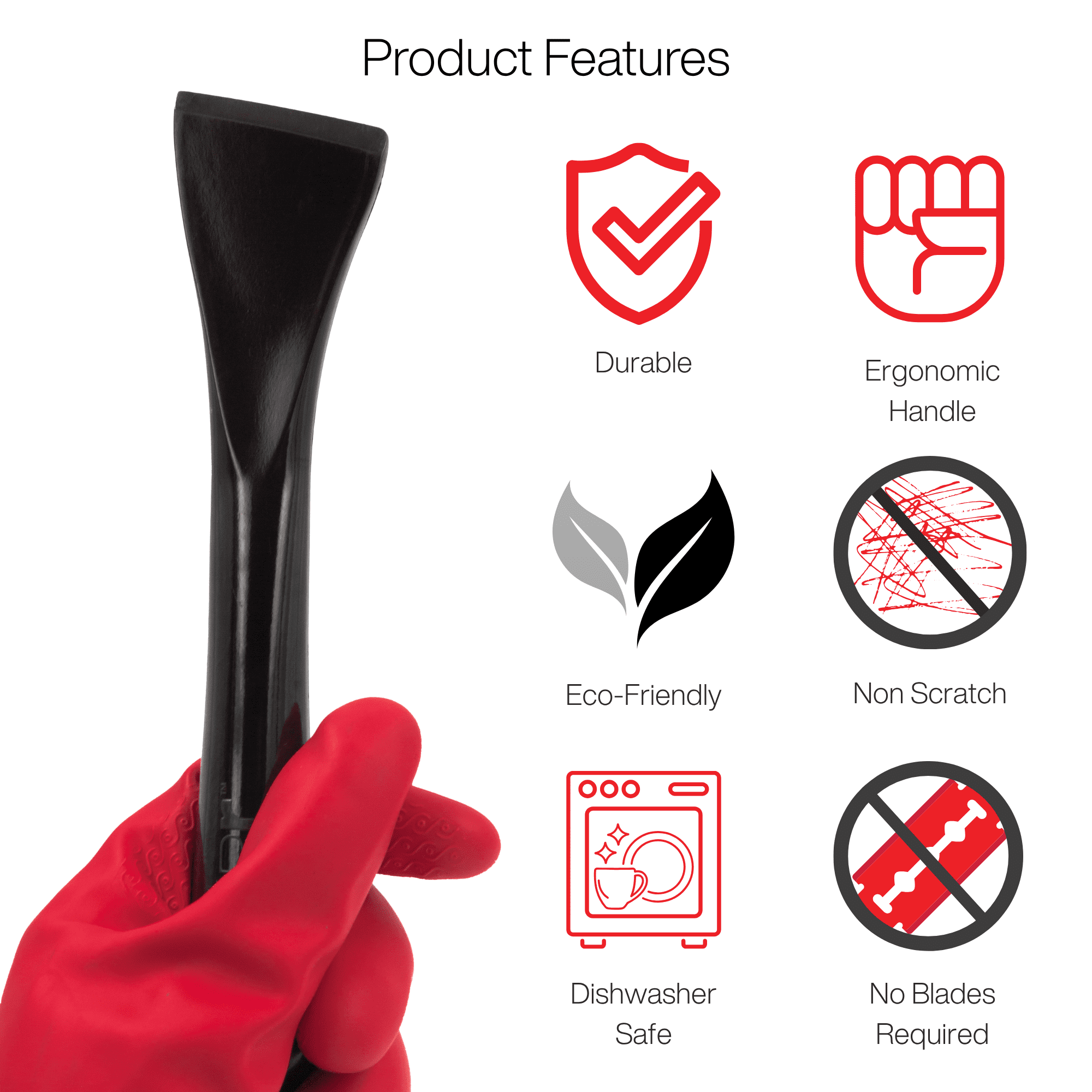 Plastic Scraper Tool, 2 Pack, Non-Scratch, 1.7 Inch Wide Blade, Long Ergonomic Handle, Heat Resistant (460F), Dishwasher Safe - Clean Ovens, Countertops, Hard Floors, Walls, and Windows