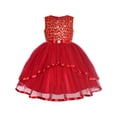 thumbnail image 1 of Robe de Demoiselle d'Honneur pour Fille, Rouge Foncé, Paillettes, Mariage, Fête, 8 Ans, 1 of 8