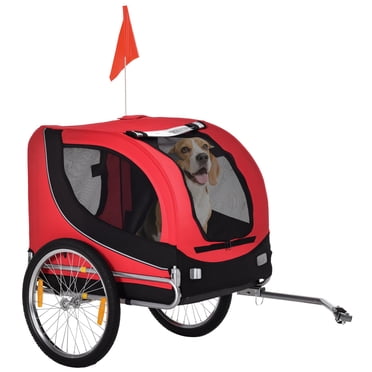 Aosom Vélo pour Chien, Remorque Chariot pour Animal, Chariot à Bicyclette, Cargo de Voyage, Accessoire de Transport avec Attelage, Pliable pour Voyager, Rouge