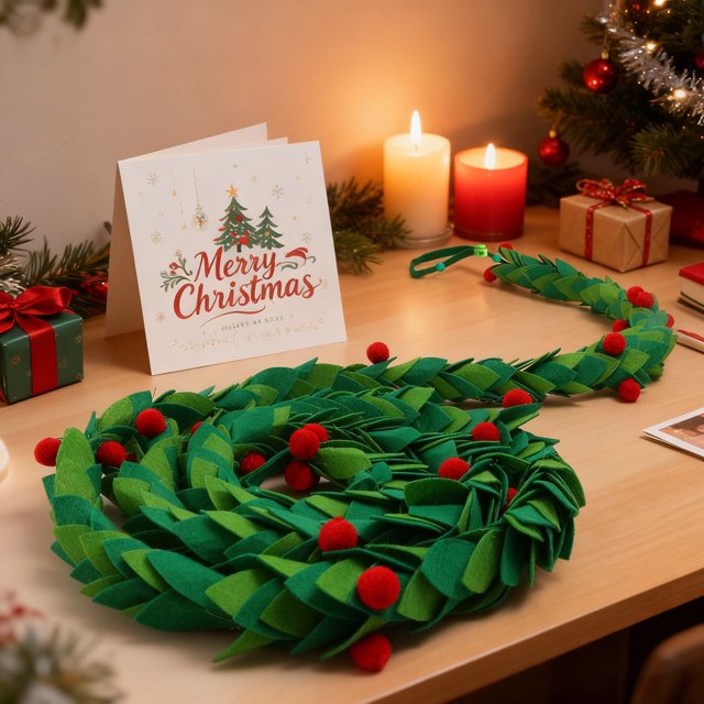 mtvxesu Guirlande de Noël Réaliste en Feutre avec Baies Rouges et Aiguilles de Pin pour Présentation sur Fenêtre, Porte Ou Manteau de Foyer, 36 Pouces, 1 Pce