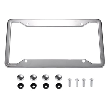 Unique Bargains License Plate Frame Metal Stainless Steel Front Rear Car Tag Cover Frames with Screws Bolts Silver Tone 1Set