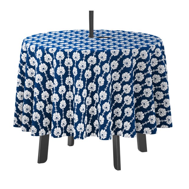 Vargottam Indoor/OutdoorRoundTablecloth 58 pouces avec trou de parapluie & Zip, imperméable à l'eau TableCloth, TableCovers pour la table arrière -Royal Blue