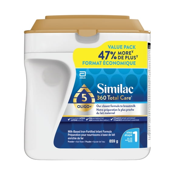 Similac 360 Total Care Step 1, Baby Formula, Infant Formula, blend of 5 oligosaccharides, 0-12M, 859g