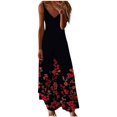 thumbnail image 1 of Robe Maxi à Imprimé Floral pour Femmes Sans Manches, Robes d'Été Décontractées, Col en V, Bretelles Spaghetti, Longue Robe Soleil, 1 of 4