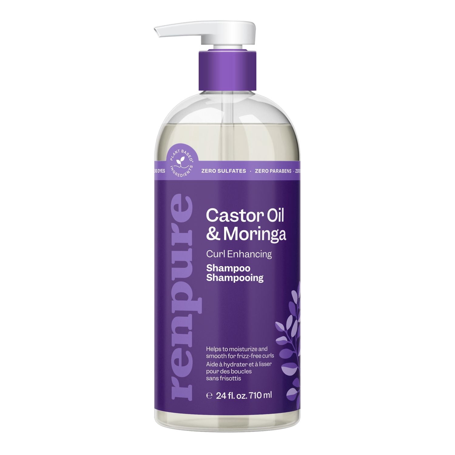 Renpure Castor Oil & Moringa Shampoo, Plant-Based - Curl Enhancing - For Moisturized, Smooth Curls - For Curly Hair - 24 Fl Oz