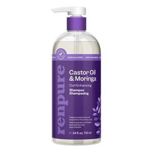 Renpure Castor Oil & Shampooing Moringa, basé sur les plantes - Amélioration de la courbe - Pour les courbures hydratées et lisses - Pour cheveux bouclés - 24 C'est vrai.