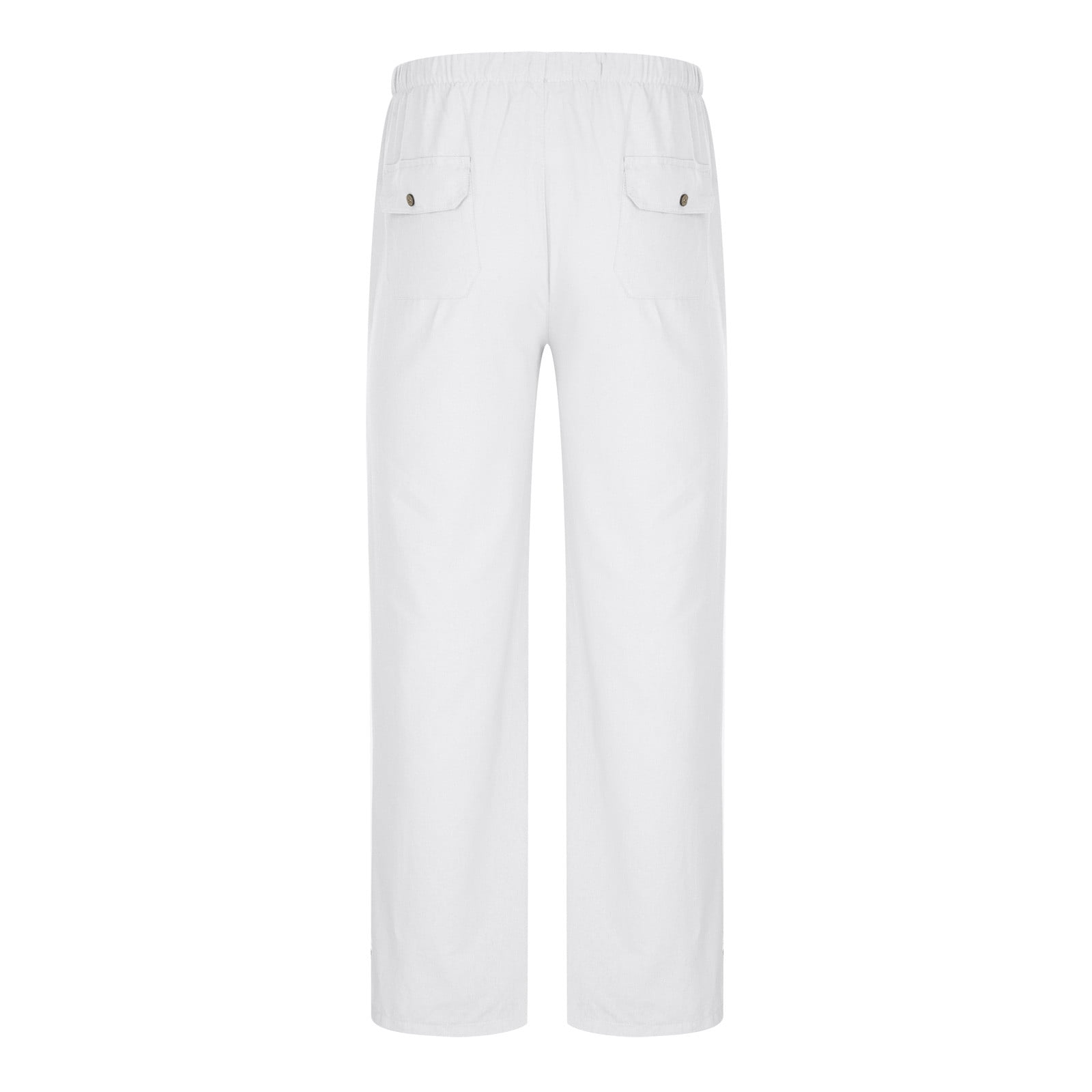 Aqestyerly Men's Cotton Linen Pants Casual Elastic Waist Pocket