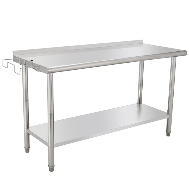 NSF Stainless Steel Brewing Work Table - Heavy Duty 60x24x35 Inch - Adjustable Undershelf, Backsplash, Curved Edge, Removable Trash Rack, For Restaurant & Home