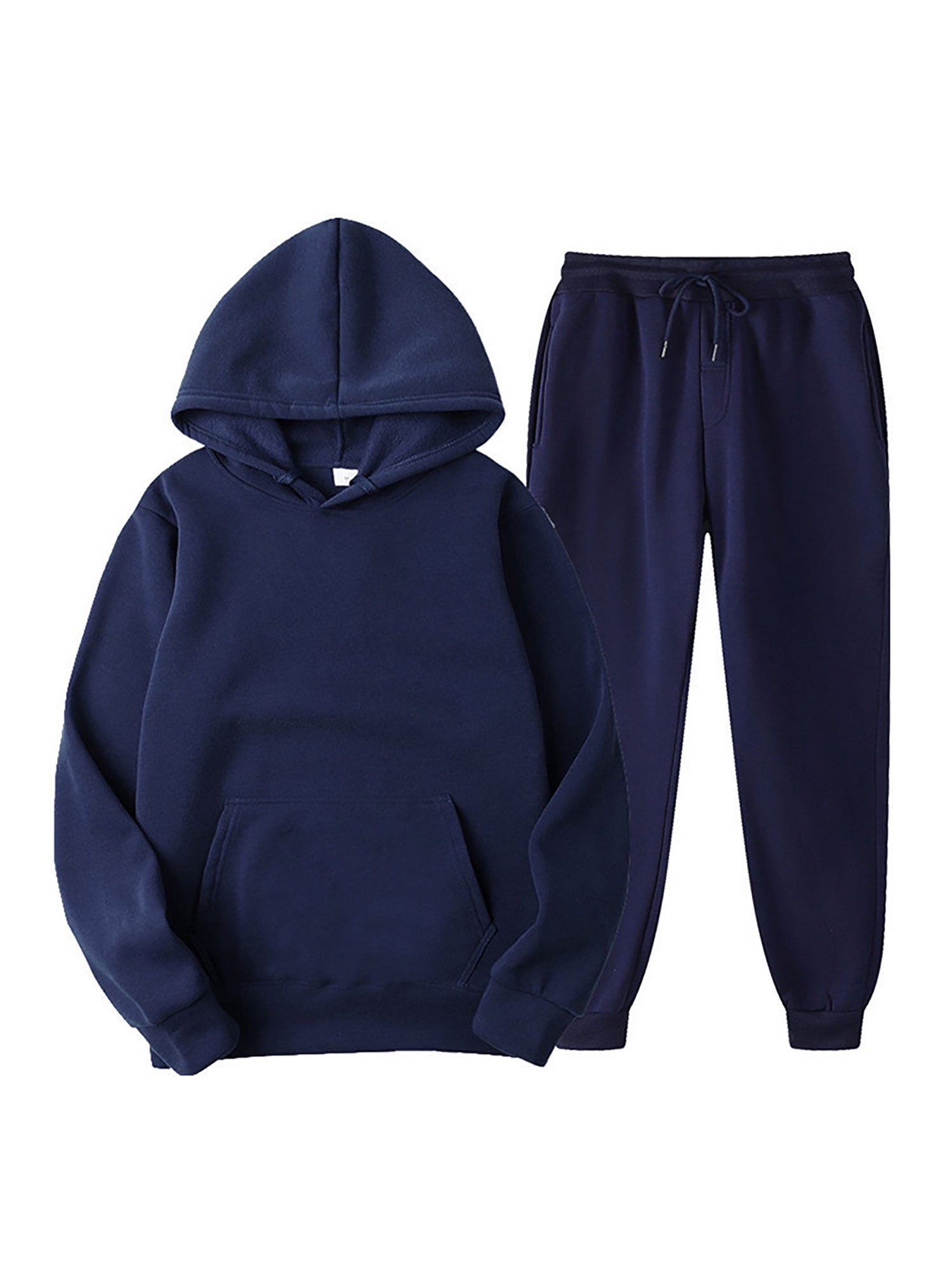 Innerwin Sweatshirts+Pant Outfits Two Pieces Men Tracksuit Set Sports 2 Pcs Fleece Jogger Sets Navy Blue S