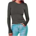 thumbnail image 1 of Timegard Hauts pour Femmes Col Ras du Cou Manches Longues Confortables Couleur Unie Camisoles Automne Décontracté Ajusté T-Shirts Hauts, 1 of 6