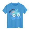thumbnail image 1 of PMVFHDE Tenue de Pâques pour Filles T-Shirt Graphique de Pâques / Imprimé Lapin & Œuf Manches Courtes Col Rond / Tee-Shirt en Coton Doux pour Tout-Petit / Tenue Décontractée Printemps Été Bleu, 8-9 Ans, 1 of 4