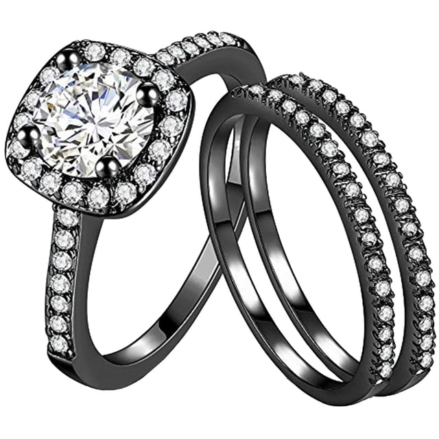 Riforla 3pcs Diamond Rings Set Womens Zircon Stacking Rings Promise Ring Fashion Wedding Rings Bridal Rings Womens Jewelry Black 7