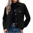thumbnail image 1 of Timegard Button down Shirts for Women Cropped Long Sleeve Jackets Fall Solid Color Casual Loose Tops, 1 of 8