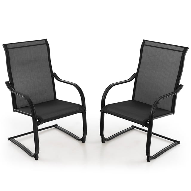 Costway Lot de 2 Chaises de Salle à Manger de Patio à Ressort en C, Toutes Saisons, Robustes, Extérieur, Noir