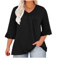 thumbnail image 1 of AherBiu Plus Size Tops for Women Ruffle 3/4 Length Sleeve Casual Blouses Summer Loose Flowy Comfy Tunic, 1 of 7