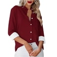 thumbnail image 1 of Besolor Button Down Shirts for Women Solid Color Long Sleeve Colared Tops Loose Office Blouses for Casual Work, 1 of 5