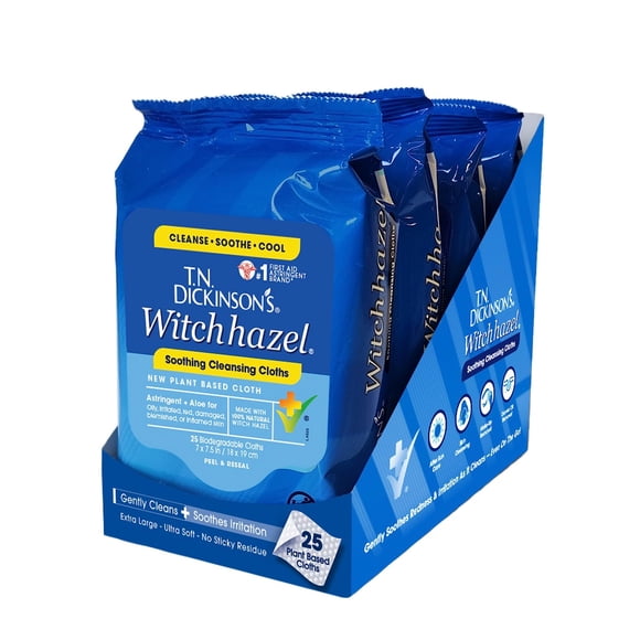 T.N. Dickinson's Witch Hazel Soothing MultiUse Cleansing Cloth 4 Pack 25 Cloths Per Pack white