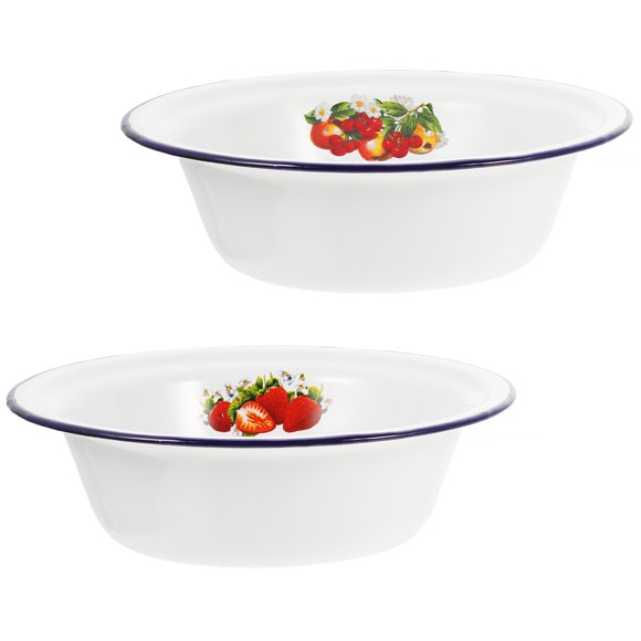 2pcs Retro Household Rice Bowl Practical Enamel Ramen Bowl Noodles Bowl