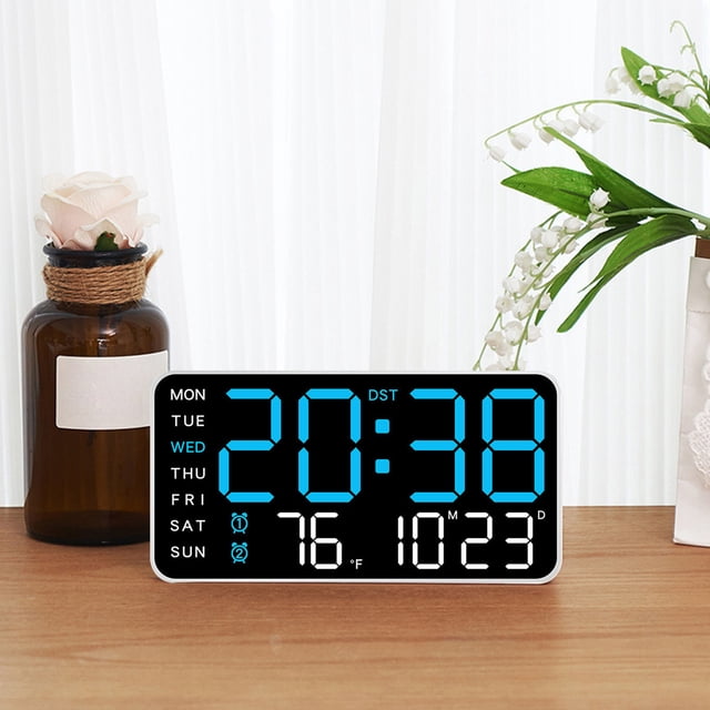 Meitianfacai Horloge Murale Numérique Horloge Murale Numérique à DEL avec Grand Affichage Réveil avec Calendrier Numérique Convient au Salon Chambre Bureau Magasin, Bleu