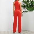 thumbnail image 4 of HBFAGFB Combinaison Pantalon Femme Mode Col Suspendu Sans Manches Coupe Ajustée Nœud Papillon Combinaison Droite Rouge Taille P, 4 of 9